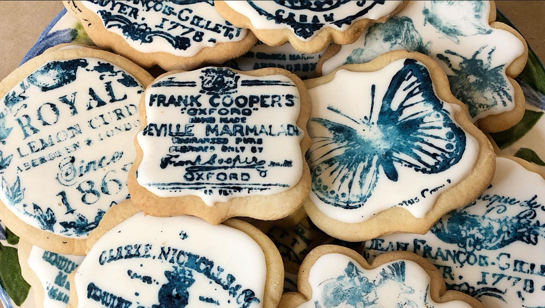 royal icing sugar cookies stamped with IOD