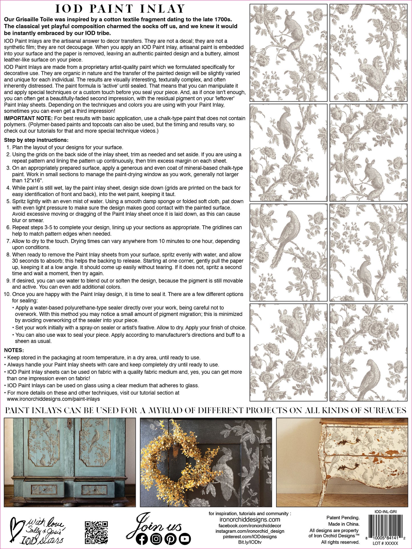 Grisaille Toile IOD Paint Inlay 12x16 Pad