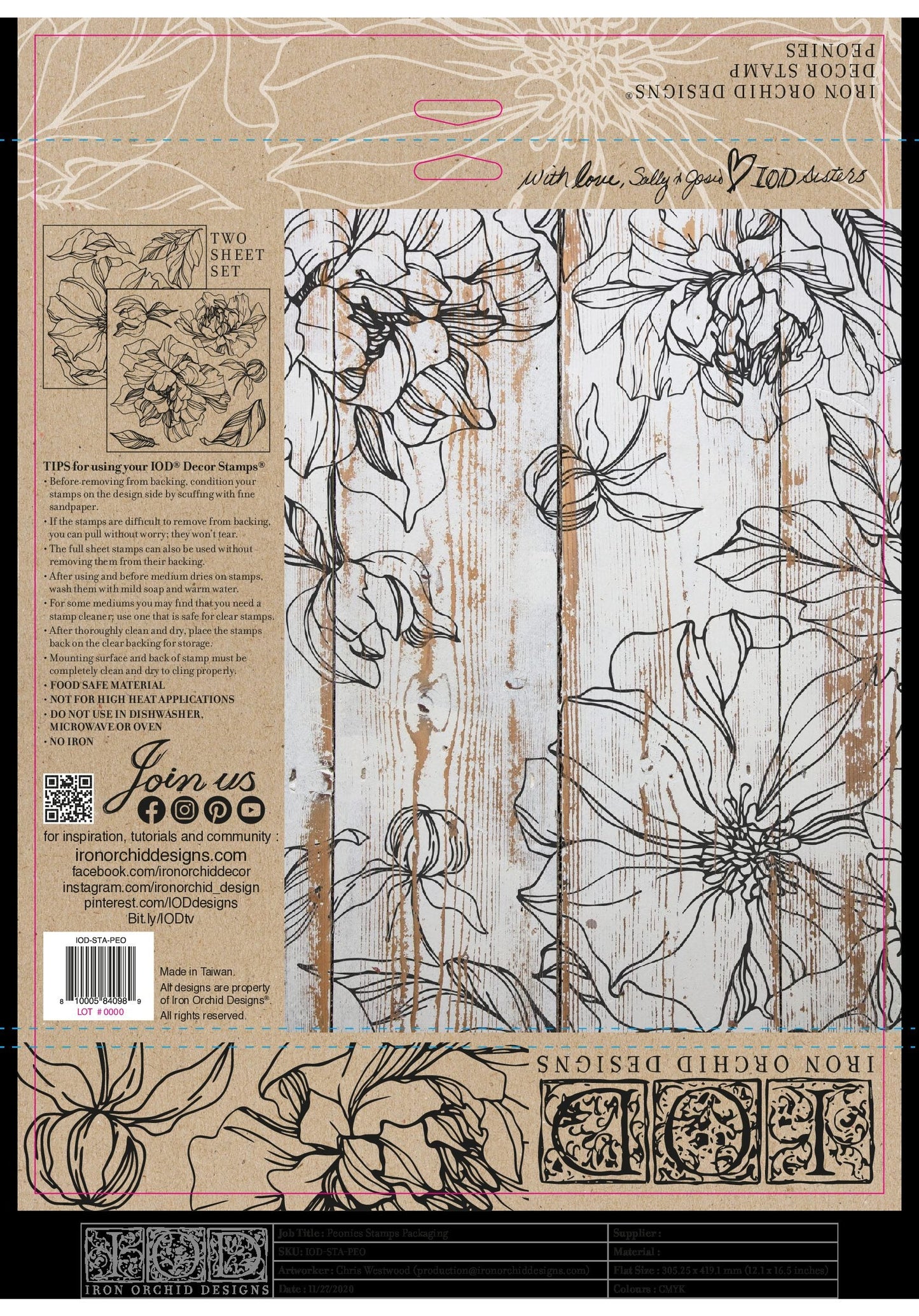 Peonies 12x12 IOD Stamp