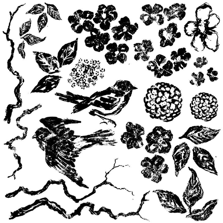 Birds Branches Blossoms 12x12 Decor Stamp