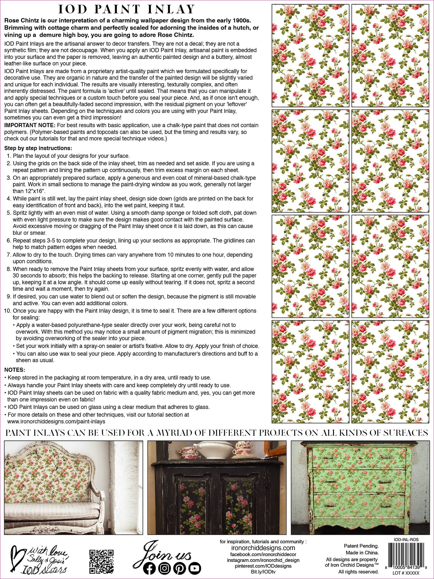 Rose Chintz IOD Paint Inlay 12x16 Pad
