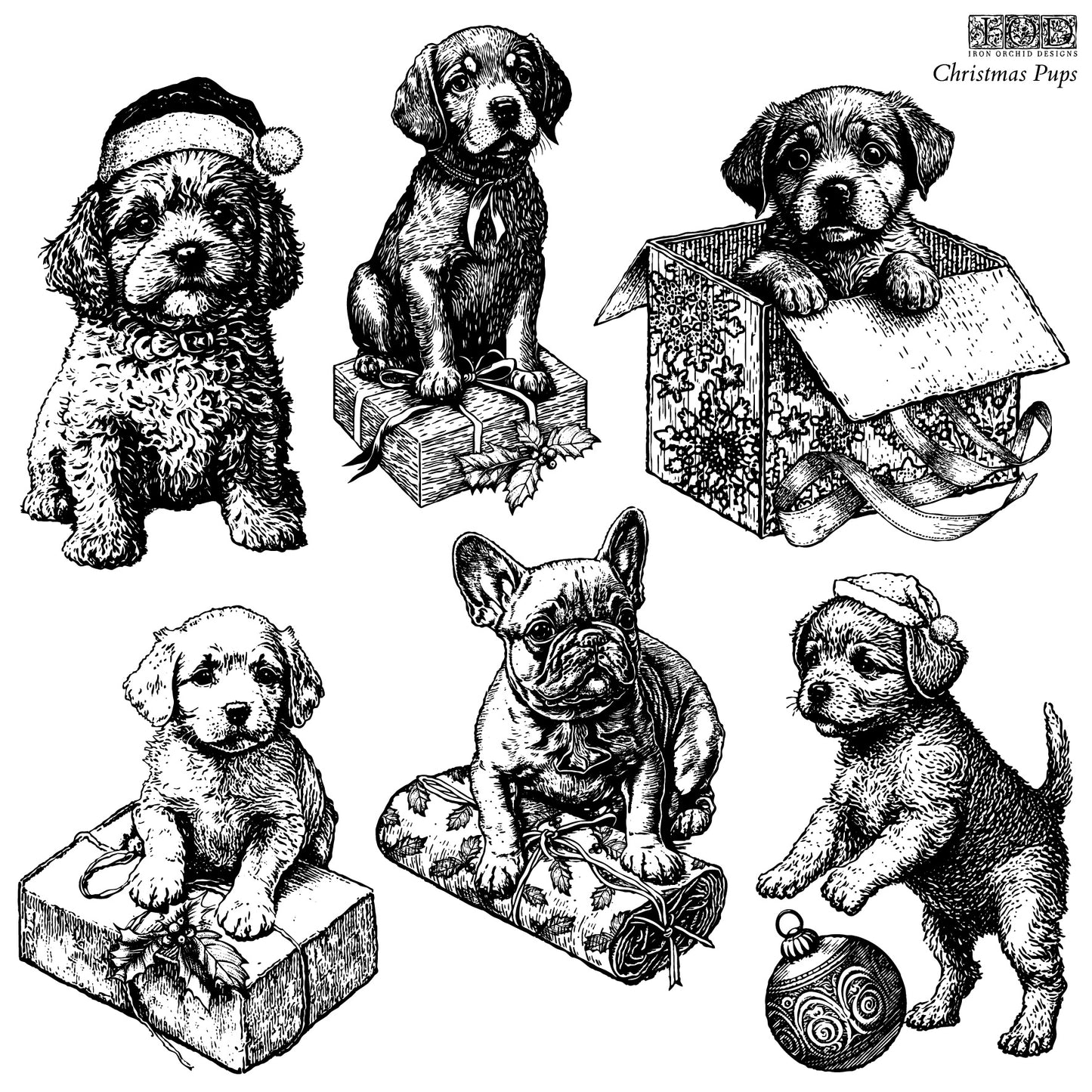Christmas Pups 12x12 IOD Stamp