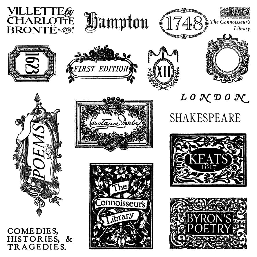 The Connoisseur's Library Labels 6x6 IOD Stamp™